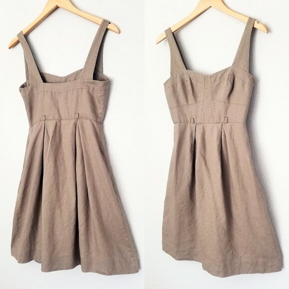 Black Halo 100% Linen Bustier Sweetheart Pleated Front Mini Dress Size 2 No Belt - Picture 1 of 15